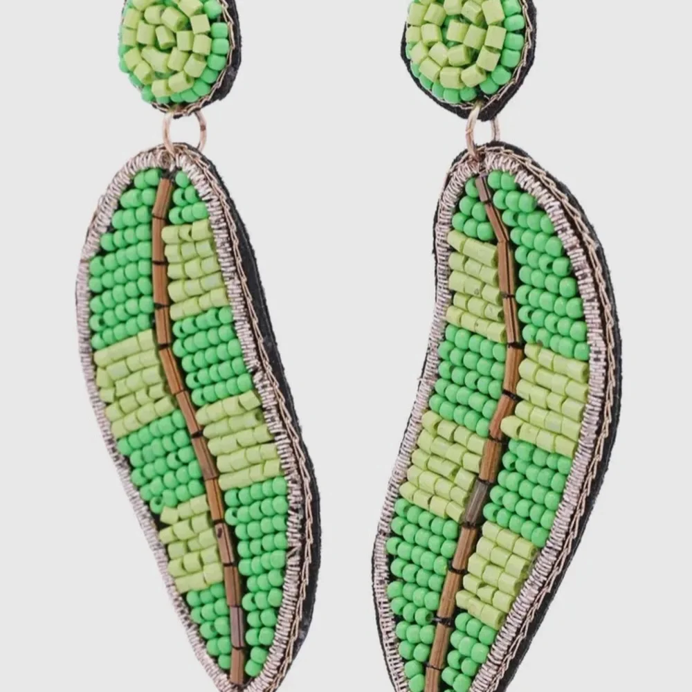 Beaded Leaf Earrings - Picture 2 of 4